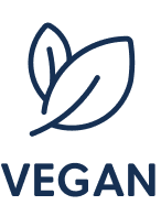 Vegan certification logo with a leaf and the word 'VEGAN'.